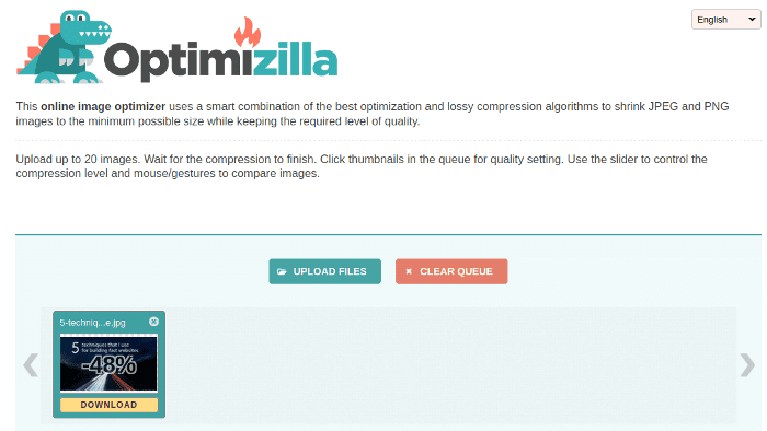 Screenshot of the optimizilla website