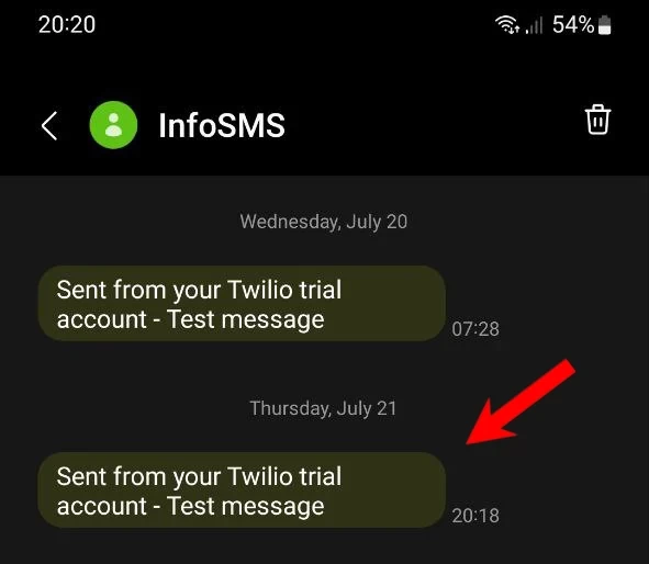Screenshot of a new SMS message on the phone