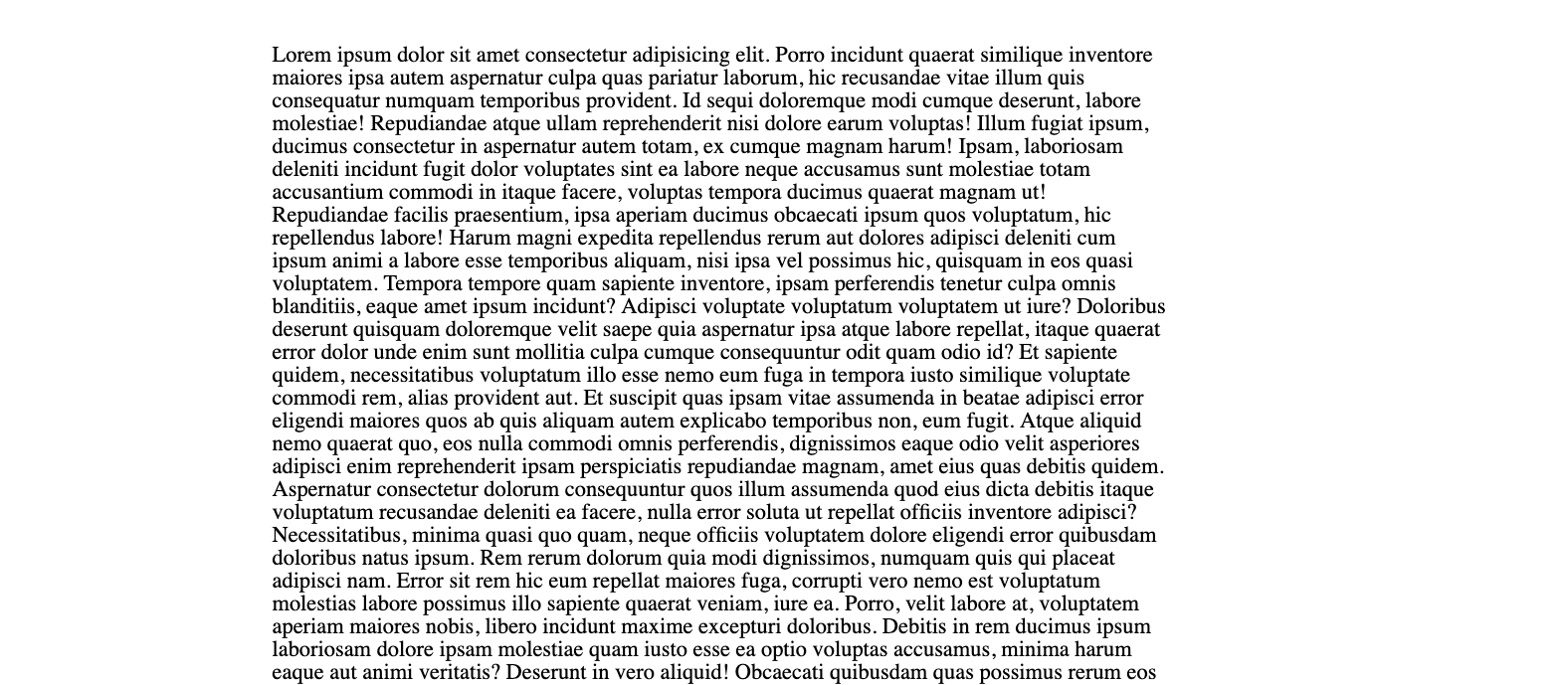 HTML page with long column of text