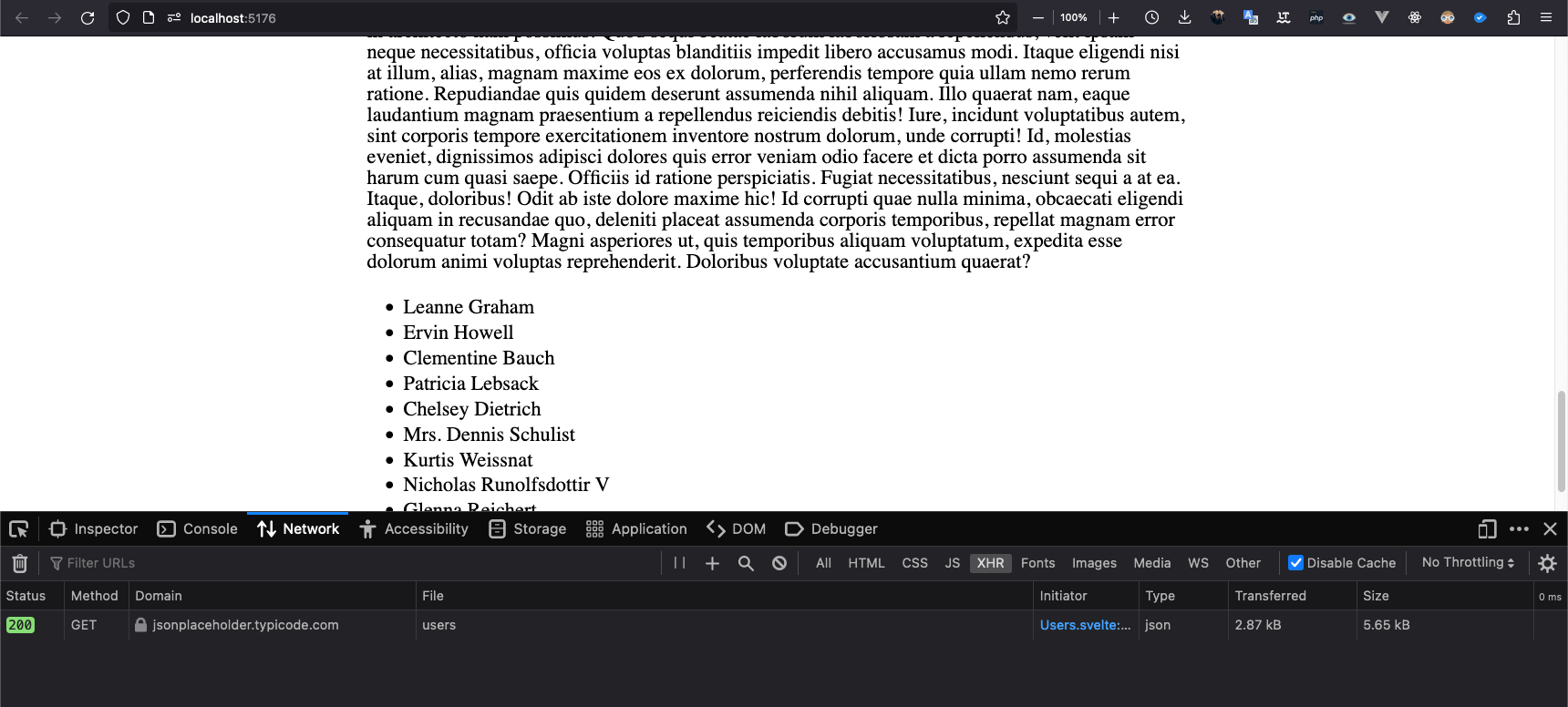 HTML page with long column of text and opened Firefox dev tools