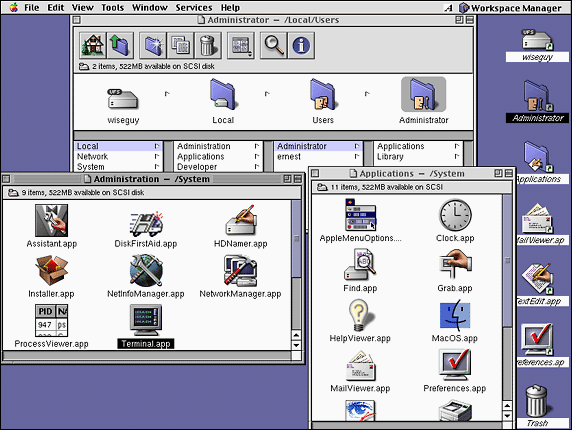 Screenshot of the Mac OS X Server 1.0. The first version of macOS
