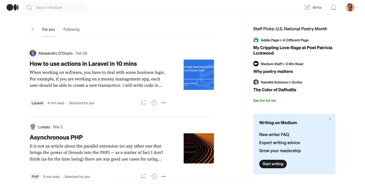 Medium's "For you" recommendation