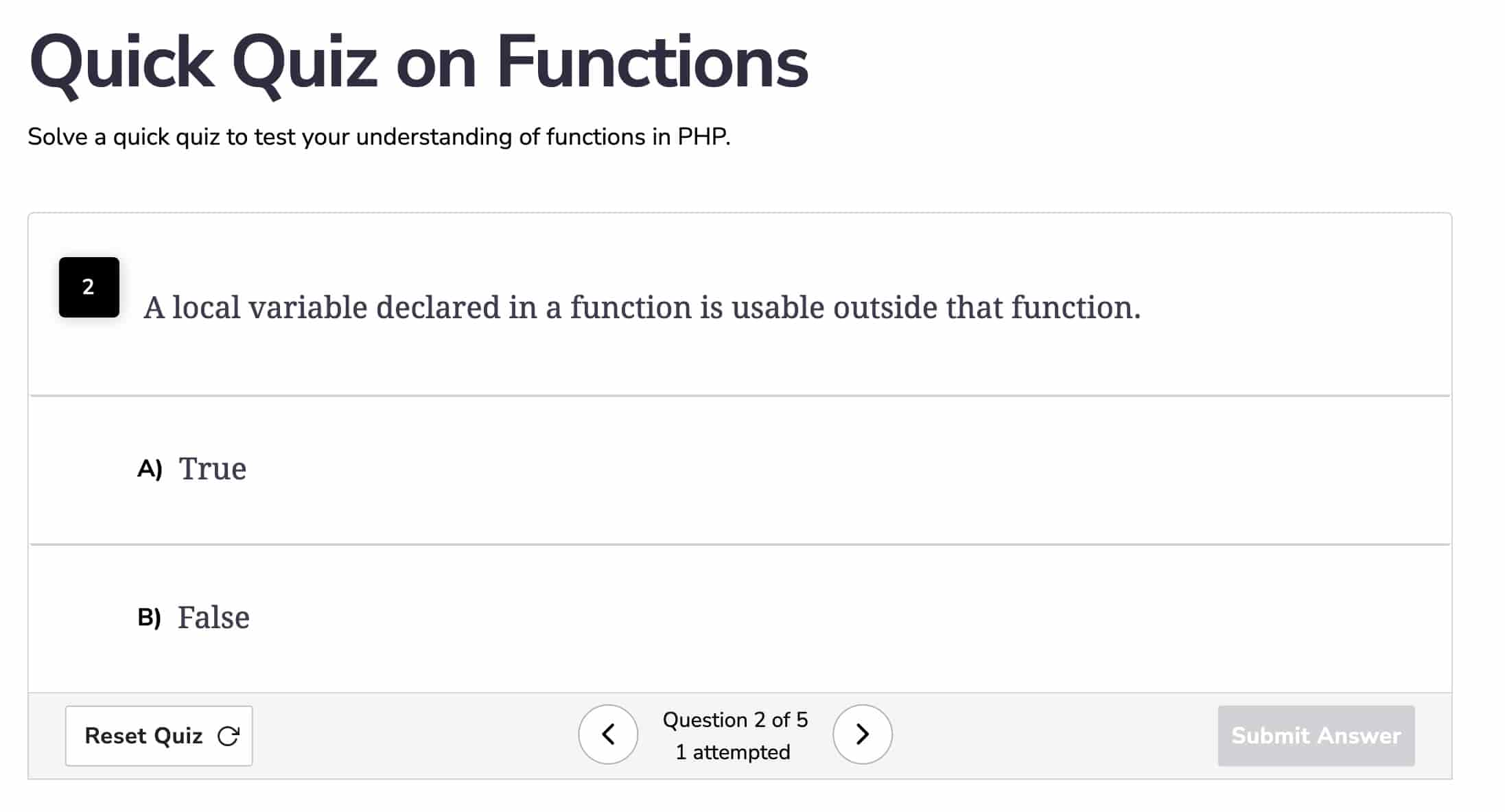Educative Quick Quiz on Functions