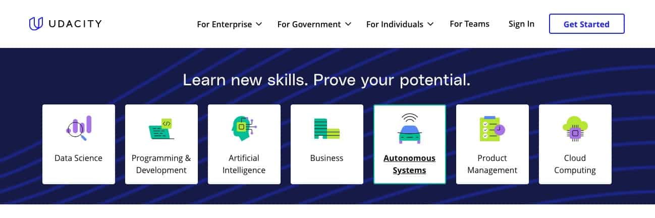 Udeacity home page interface