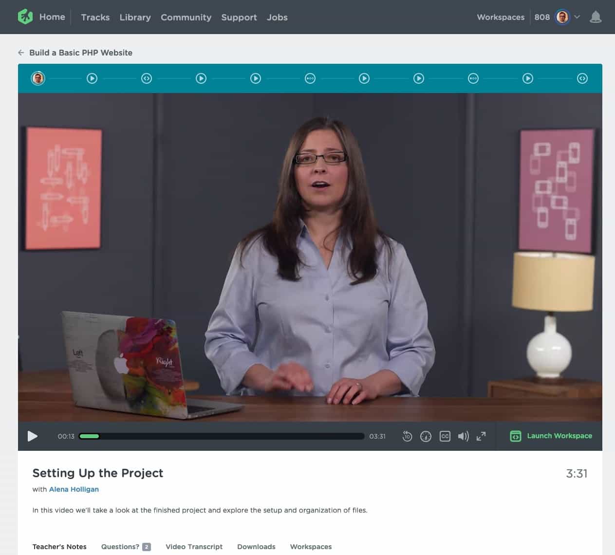 User interface of the video player on Treehouse