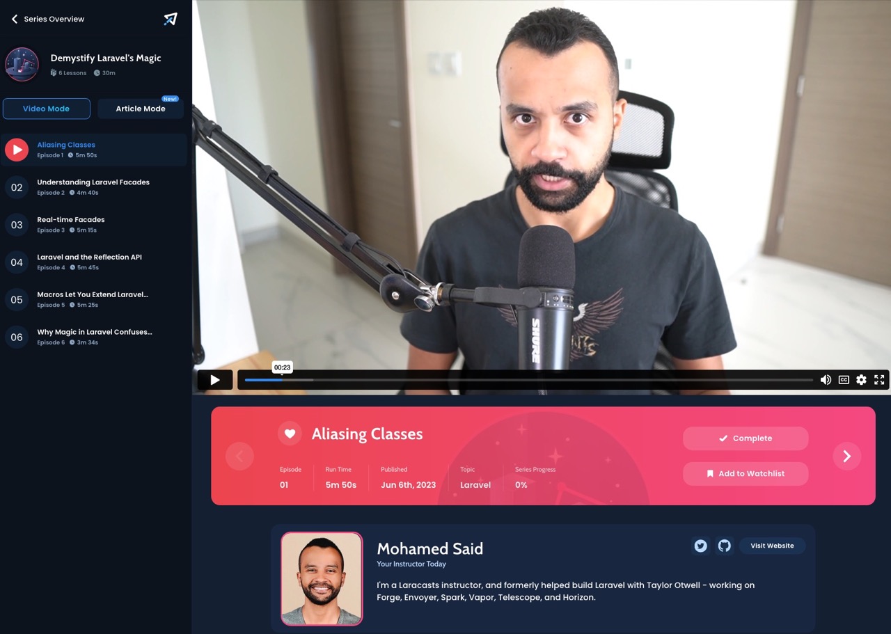 Laracasts' tutorial page