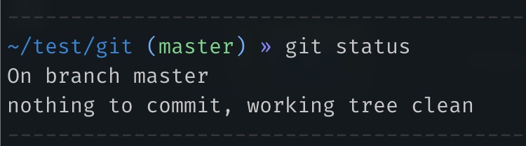 "git status" output, on branch master. Nothing to commit, working tree clean