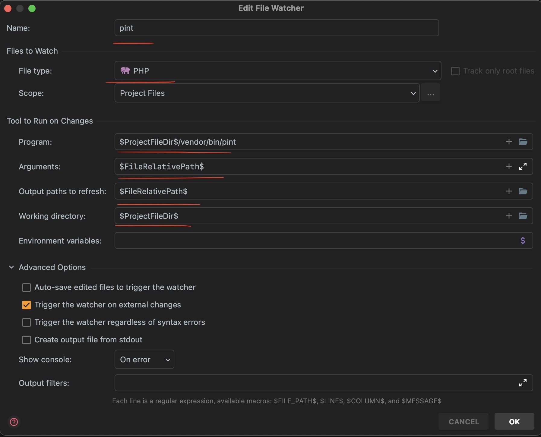 Configure custom watcher