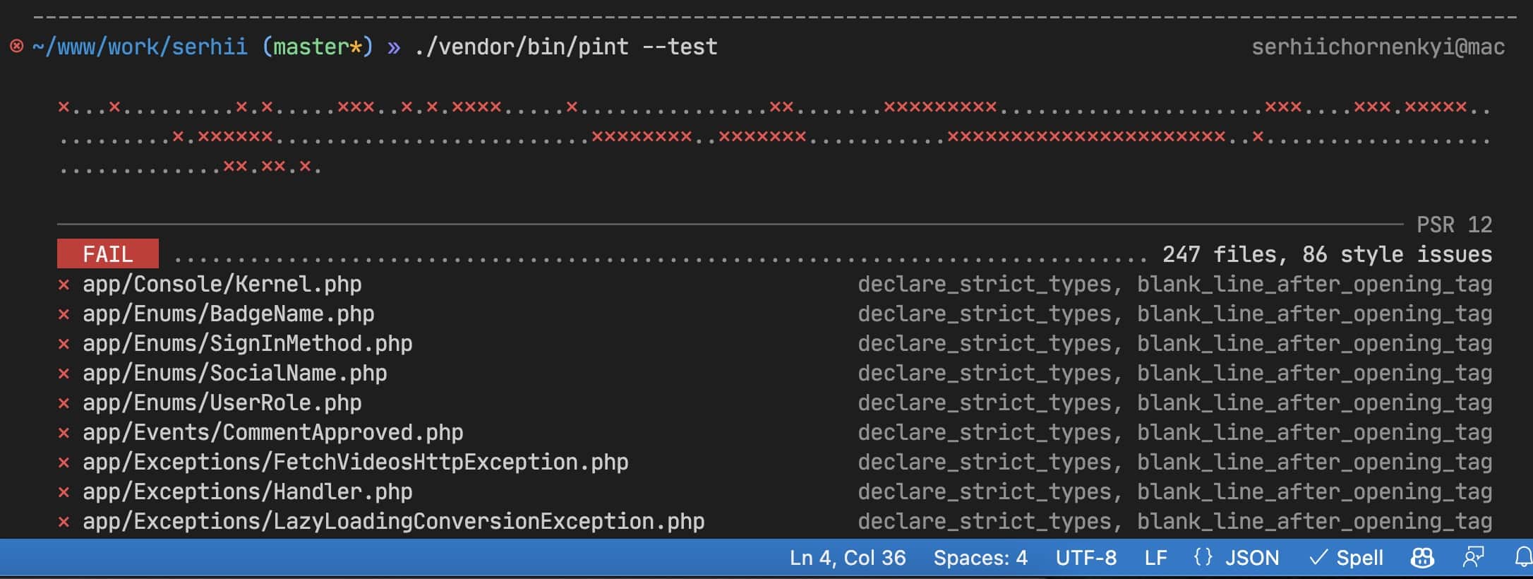 Declare strict types Laravel Pint configuration