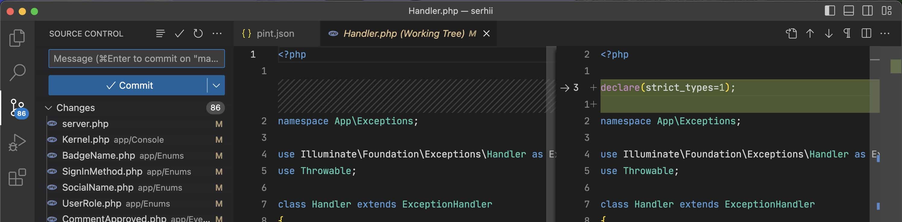 Laravel Pint automatic code changes