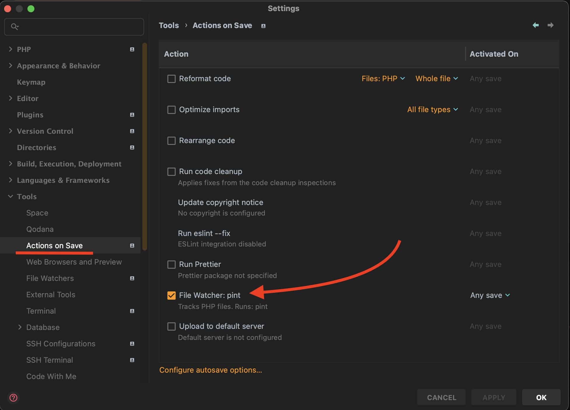 Enable the file watcher