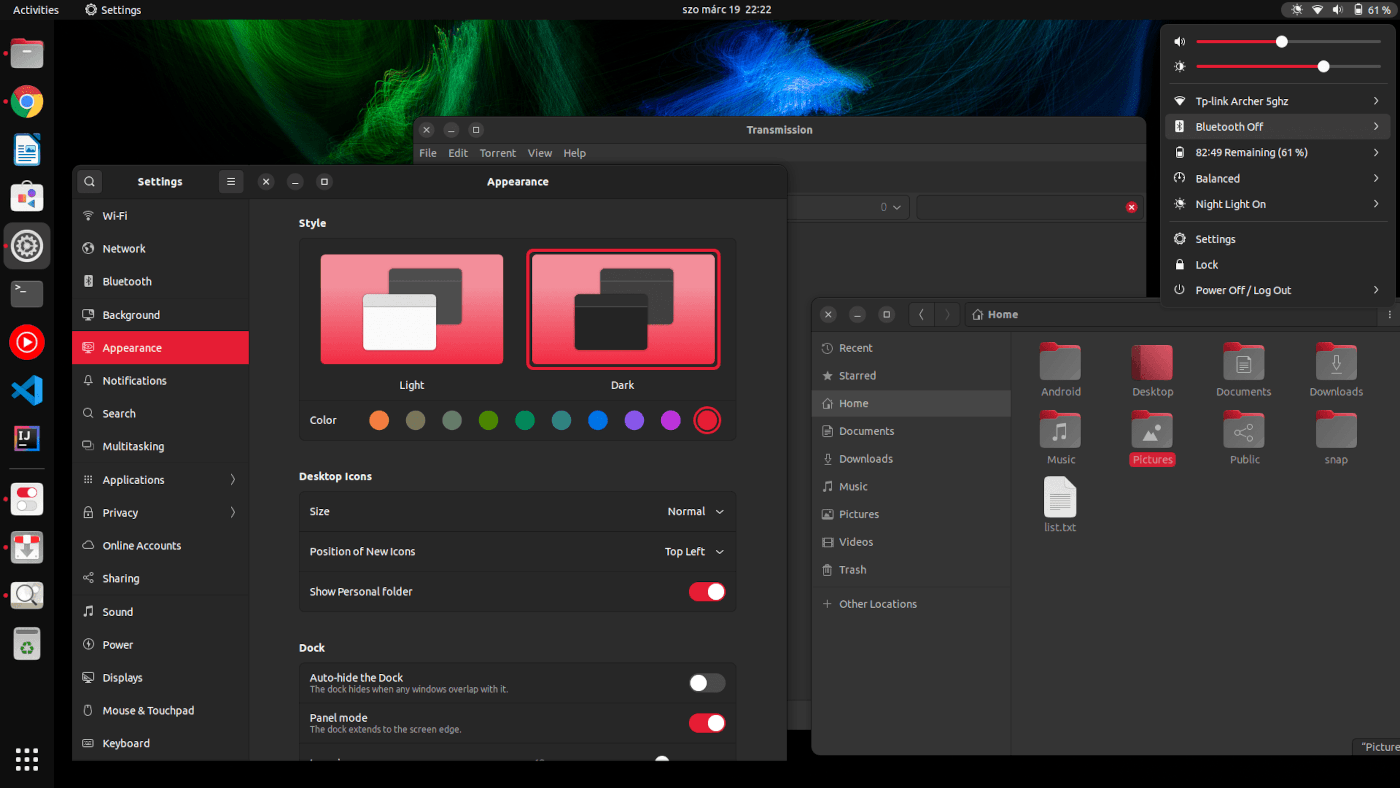Screenshot of the interface Ubuntu 22.04