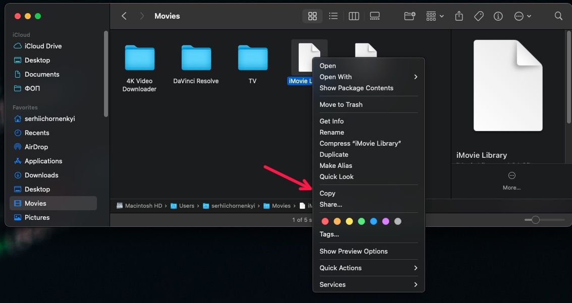 Copy file on macOS button