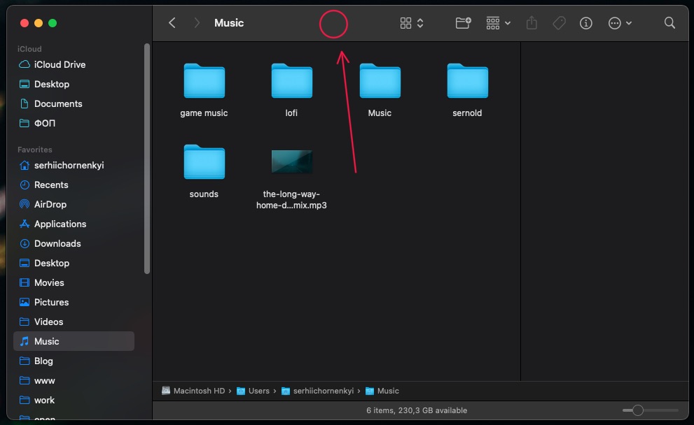 Title bar on macOS window