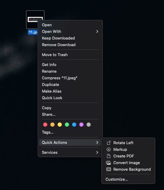 Quick Actions feature on macOS
