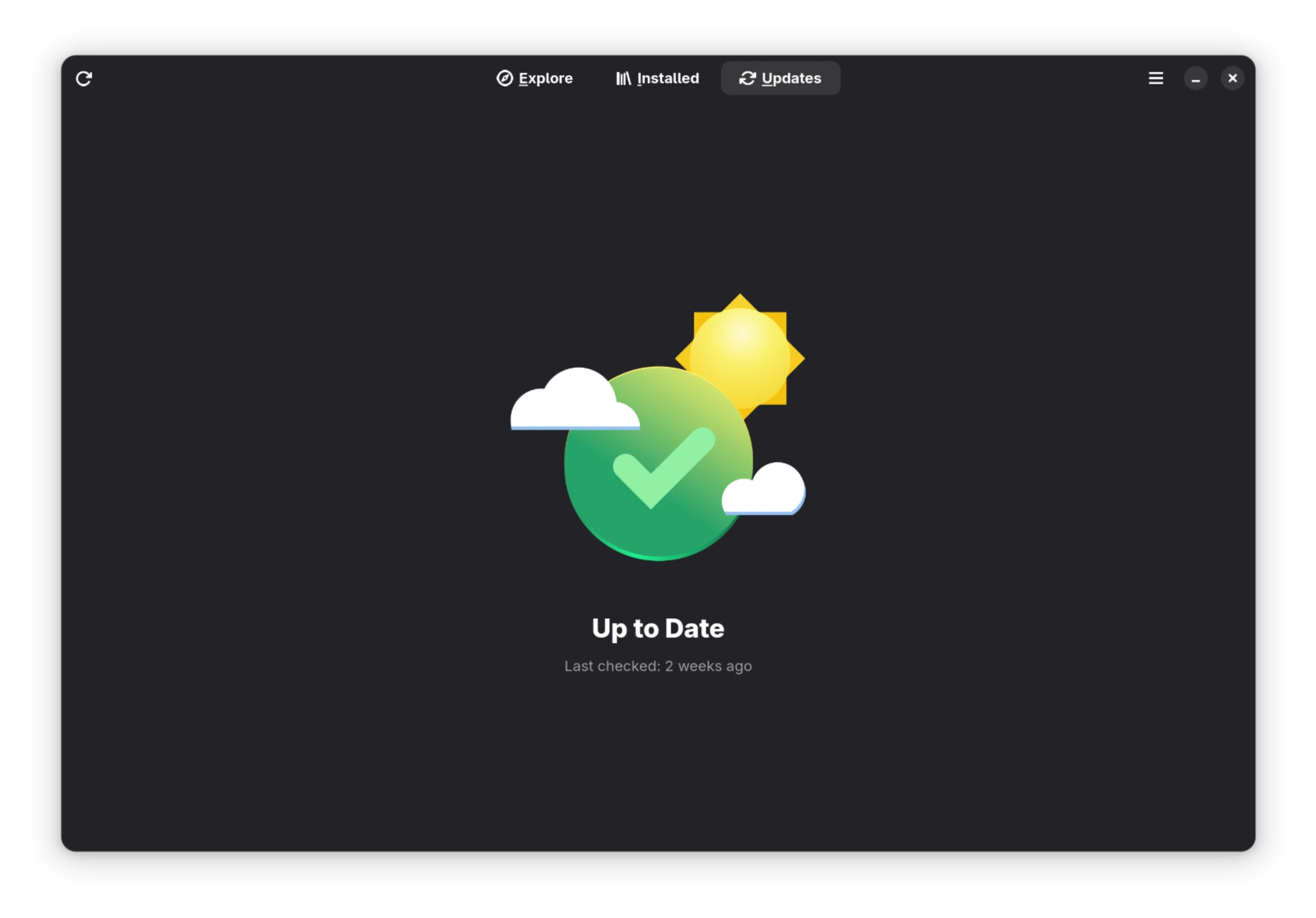 GNOME Software program showing that there are no updates available