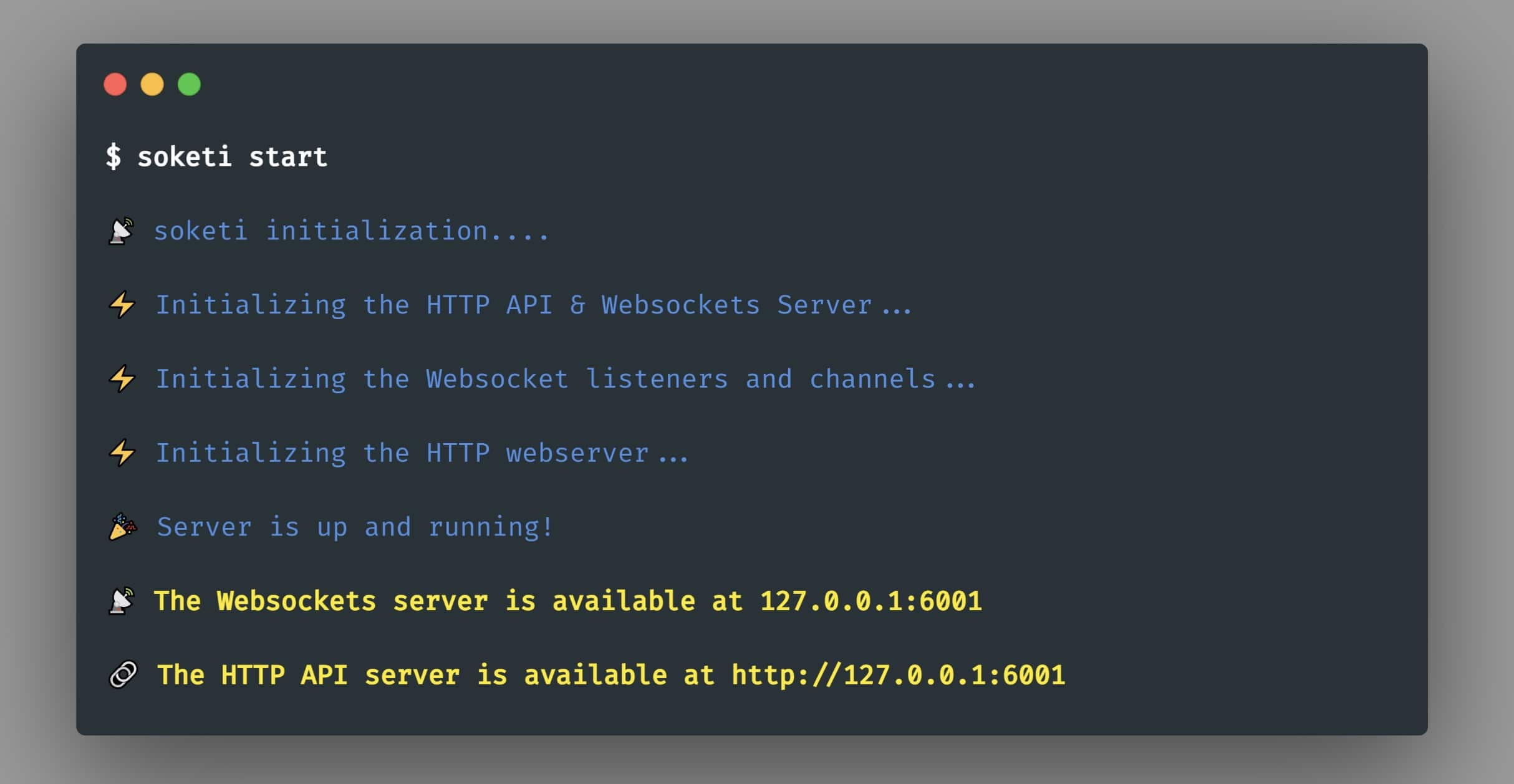 Soketi running in the terminal