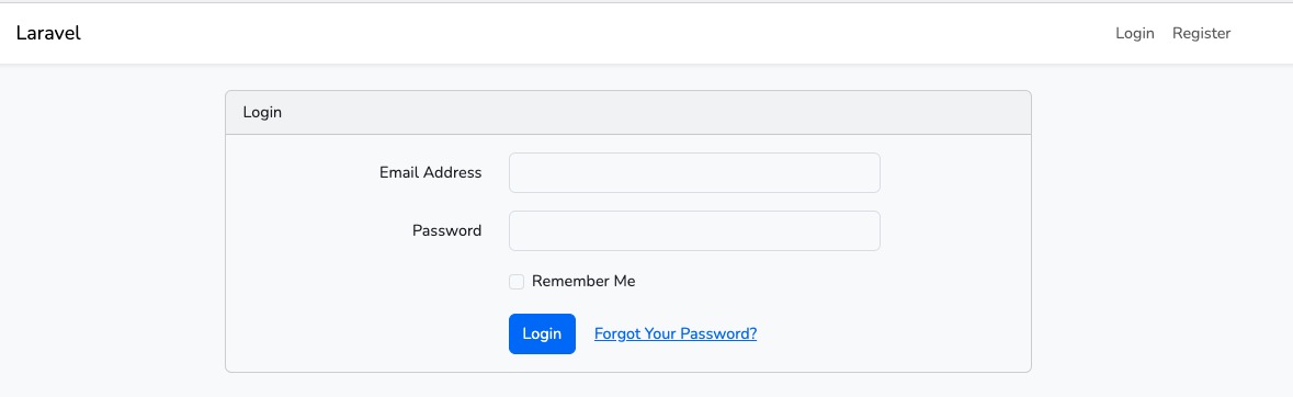Laravel's login page with bootstrap styling