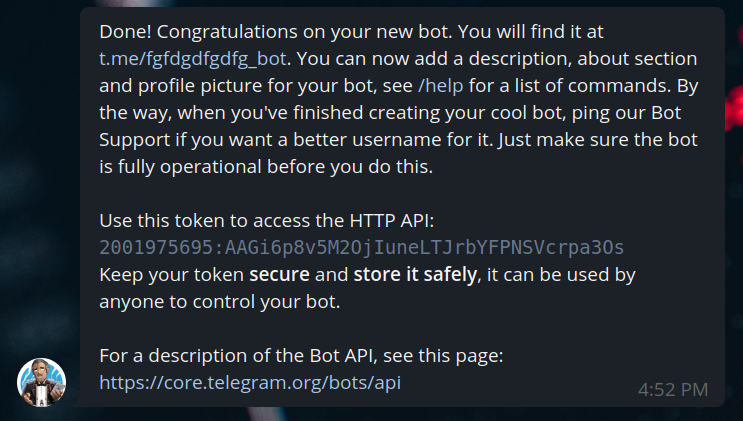 Screenshot of the bot message