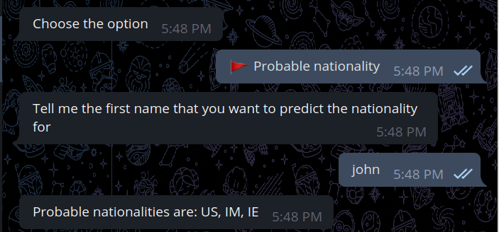 Screenshot of the telegram chat