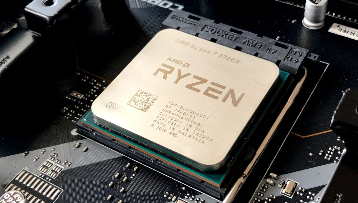 AMD Ryzen CPU chip attached to the motherboard