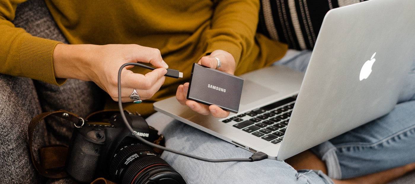 An external SSD drive, sometimes called a Portable SSD