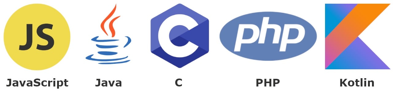 Logos of some of the most used programming languages in the world.