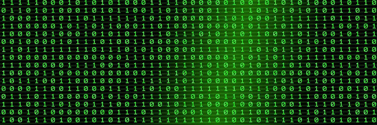 Green binary code (1s and 0s) zoomed