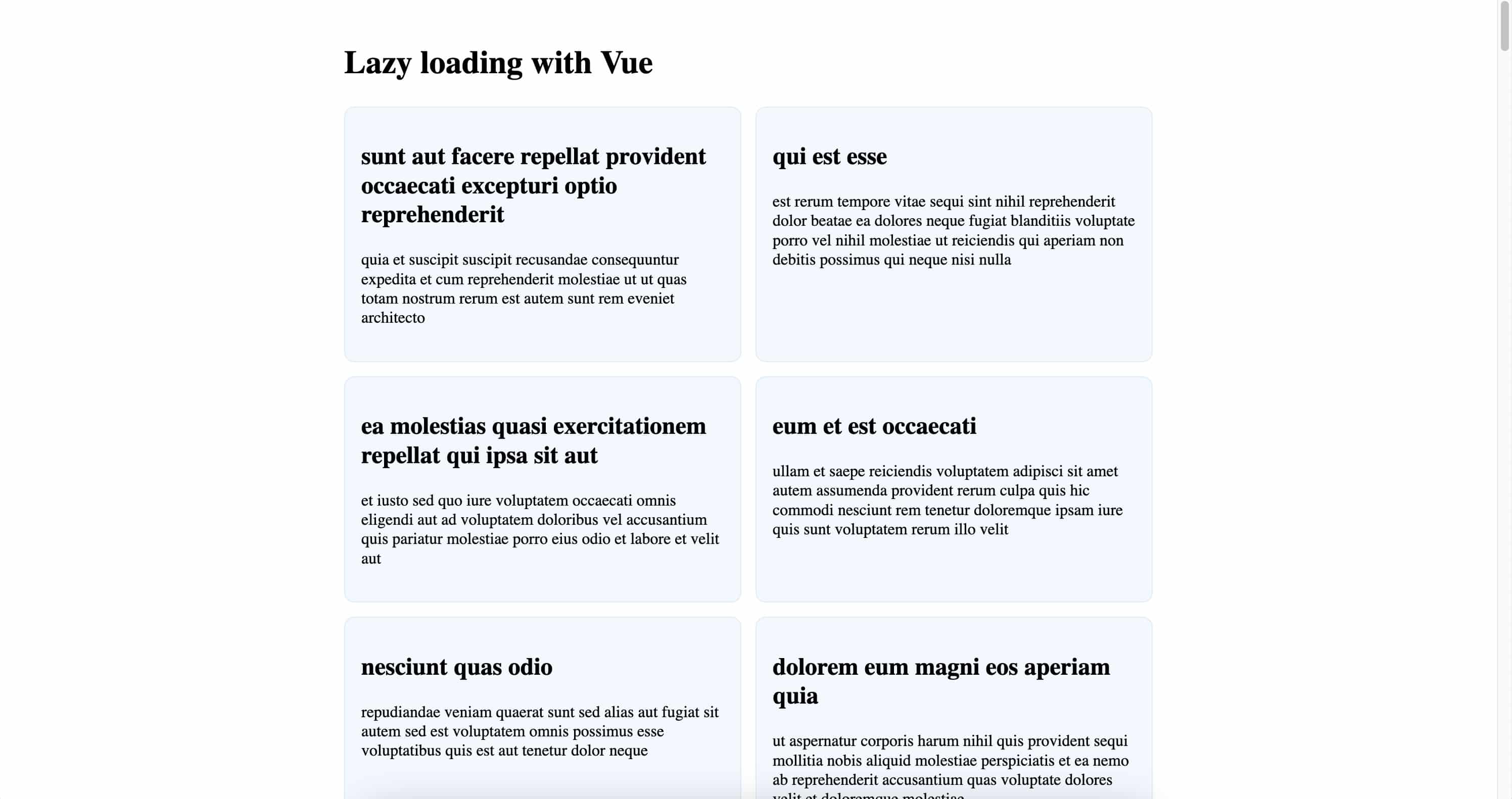 Blog posts rendered on the page with Vue.js