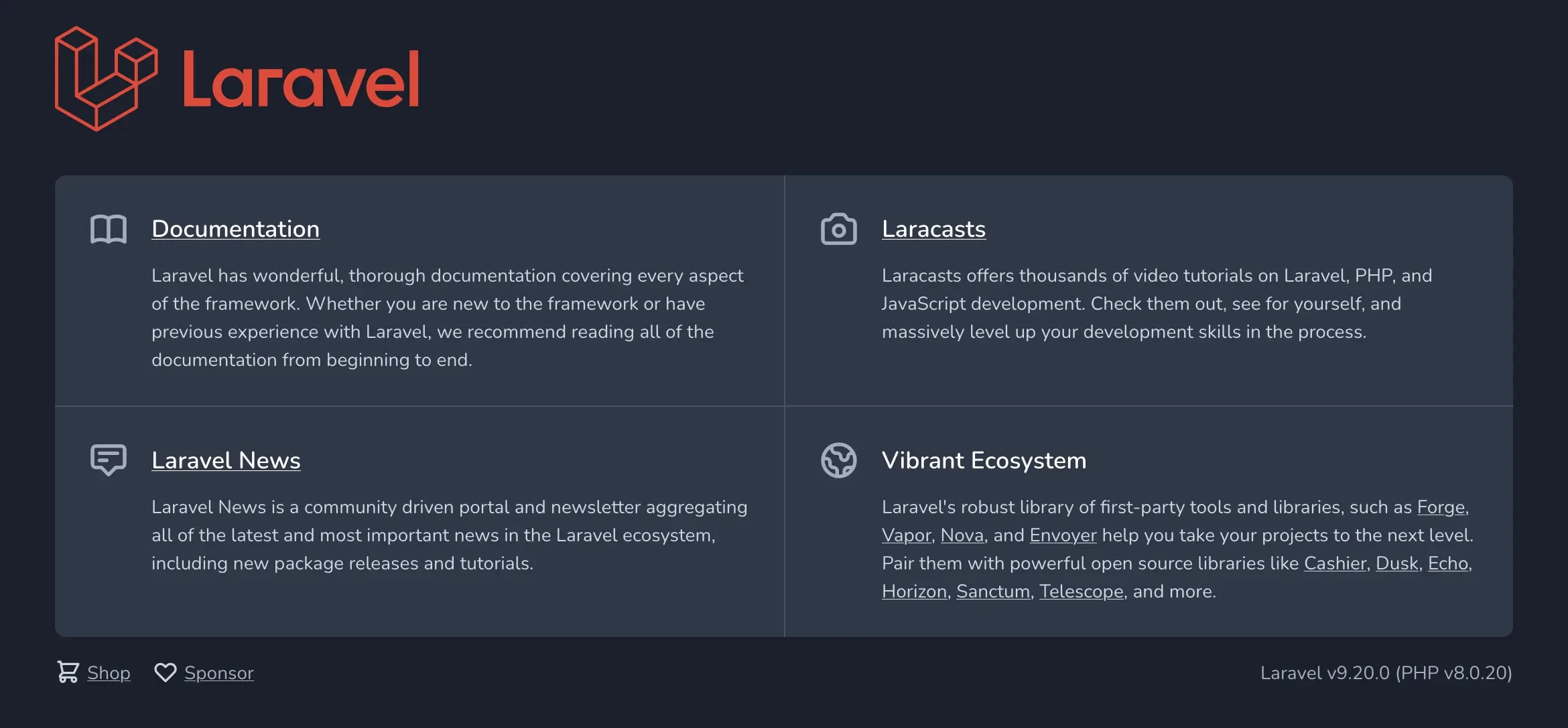 Default Laravel welcome page
